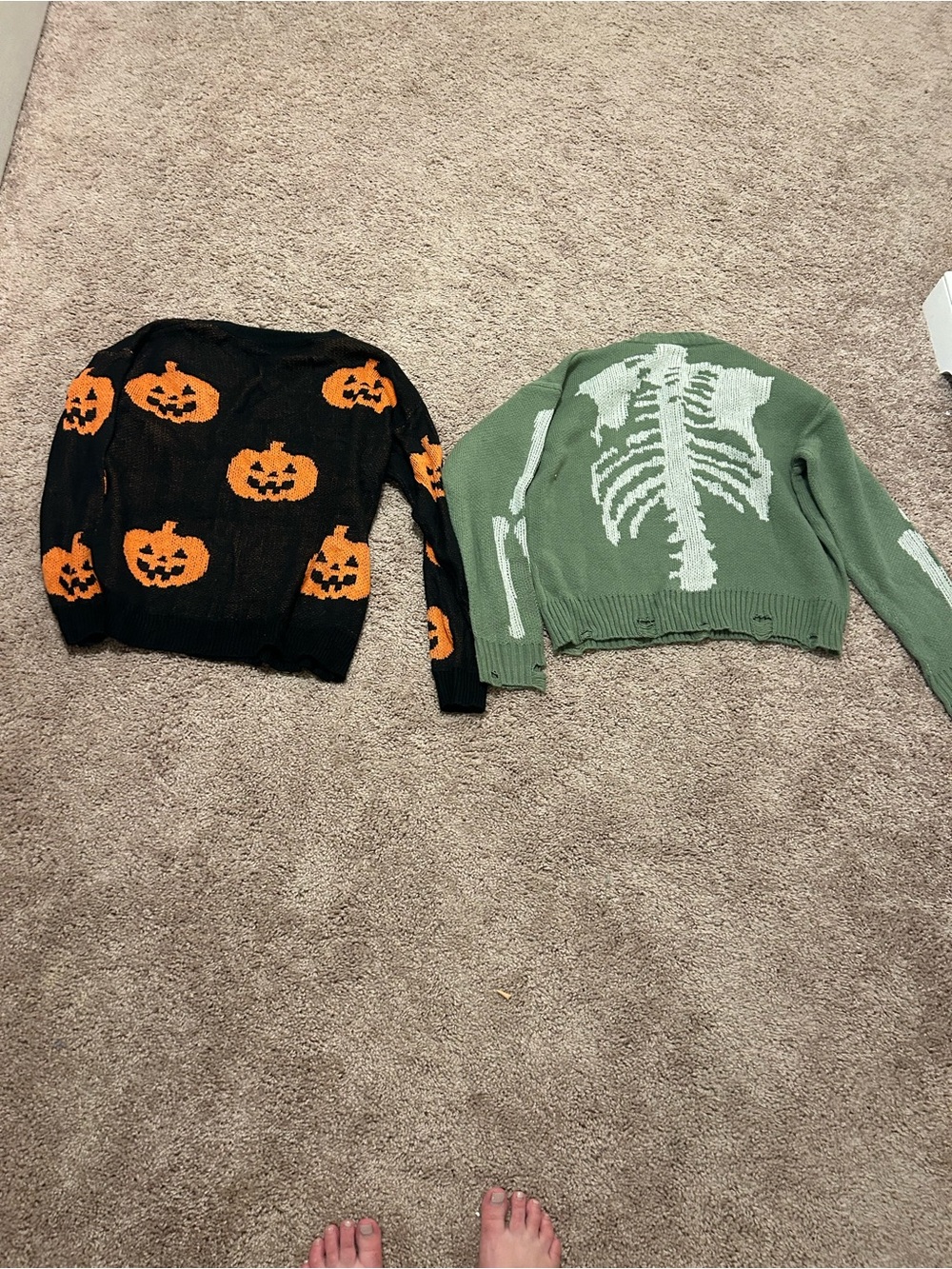 SHEIN Black Pumpkin Knit Sweater & Green Skeleton sweater